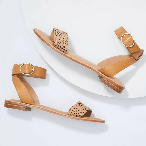 LOFT Shoes - LOFT Spotted Leopard Ankle Strap Flat Sandal Size 8.5 NEW